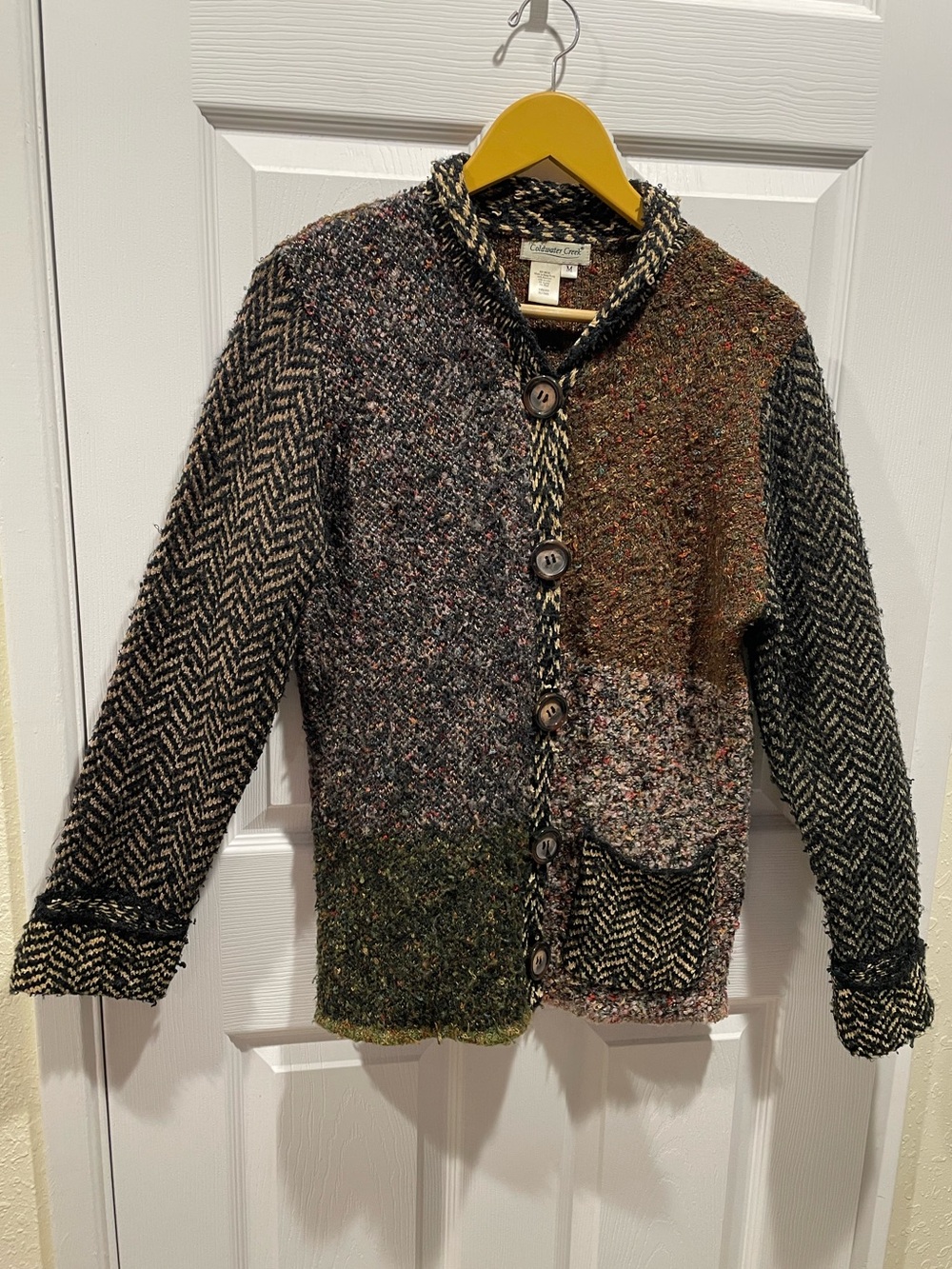 Coldwater Creek Vintage Patchwork Cardigan Knit Cabincore Whimsigoth Boho M